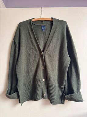 GAP Olive Green Split Hem Button-Up Cardigan